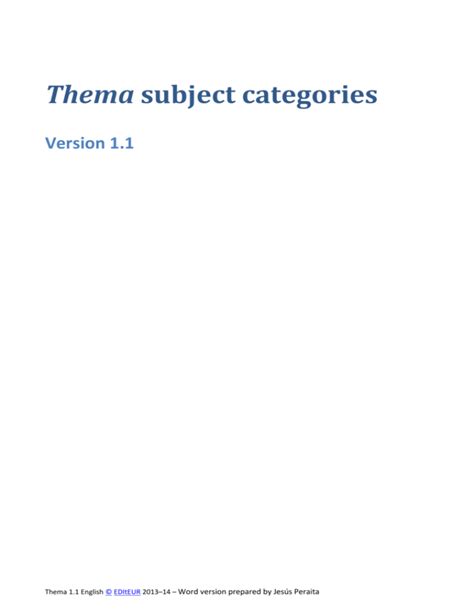 Thema subject categories Release 1.6